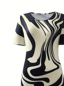 Plus Size Colorblock Casual Short Sleeve Dress, Spaghetti Strap Beach Holiday Dress, Suitable For Vacation, Daily, Party, Commute Elegant Summer - Champagne - View 4