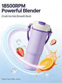 1 pièce Mixeur électrique + Gobelet isotherme, corps en acier inoxydable 304 de 900 ml, design portable à double couvercle, lame en acier inoxydable à 12 lames pour broyer la glace, recharge sans fil Type-C, poignée portable pour le fitness en plein air, le camping, le jus à emporter, tasse de café isotherme, tasse isotherme pour voiture, cadeau de fête, essentiel de cuisine, essentiel de fête - 0,5 L à 1 L - Voir 11