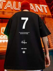 Cotton Short Sleeve T Men's Shirt With Classic Digital Pattern Print,  And Simple Design, Comfortable And Breathable, Suitable For Daily Wear - 黑色 - 查看 2
