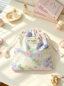 Cute Floral Drawstring Storage Bag Small Fabric Makeup Pouch Portable Jewelry Lipstick Coin Purse Kawaii Mini Travel Storage Sack For Women Daily Use - Multicolor - View 19
