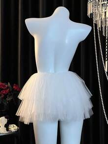 1pc Women's White Tutu Skirt Short Waistless Tulle Skirt Fluffy Performance Skirt Summer Beach Skirt 6-Layer Mesh Puppy Skirt Suitable For Wedding Banquet Performance Party Cosplay Decoration Skirt Festival Party Carnival Decoration Skirt Runway Performance Dance Skirt Skirt Inner Lining Skirt Can Be Worn As Outer Skirt Halloween Decoration Skirt Little Devil Little Angel Costume Accessory - White - View 3