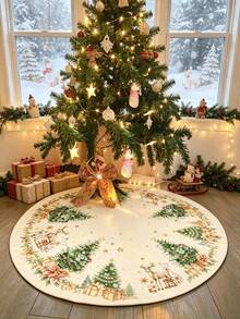 1pc 60/90cm Christmas Tree Skirt, Christmas Tree, Santa Claus, Snowman Pattern Christmas Tree Base Mat, Simple Christmas Carpet, Christmas Party Decoration, Christmas Tree Decoration, Christmas Tree Foot Mat, Christmas Room Decoration, Christmas Home Decor, 2027 New Year Decoration, Decorative Item, 2026 Christmas Decoration, Christmas Gift, Party Gift - Multicolor - View 7
