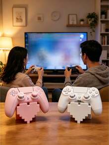 Pixel Heart Game Controller Display Stand, Pink & White Retro Pixel Style Gamepad Holder, Stable Anti-Fall Base, Desktop Decoration Storage Rack, Cute Gaming Room Desktop Decor - Multicolor - View 1