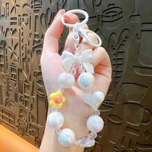 Candy Color Bow Beaded Phone Chain, Heart & Flower Acrylic Bead Wrist Strap, Detachable Round Ring Phone Case Charm, Bag Pendant, Keychain Accessory, Sweet Girl Gift, Sold Individually - Multicolor - View 17