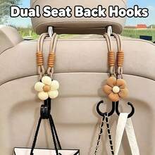 1PC Cute Flower Car Seat Headrest Hook Universal Back Seat Organizer Bag Holder Heavy Duty Car Interior Accessory Beige/Khak - Double Hook Multi-functional Car Seat Back Hook - View 2