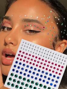 1pc 4-Color Vibrant Large & Small Round Rhinestone Self-Adhesive Face Stickers, DIY Music Festival Party Gift, Daily Decoration, Prom, Hair, Eyes, Face & Body Temporary Decorative Stickers - Multicolor - View 1