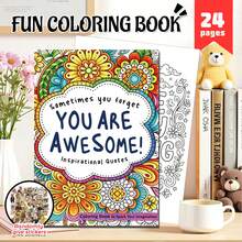 趣味著色書：You Are Awesome 24頁花卉曼陀羅與勵志勵志金句，附隨機裝飾貼紙，舒壓藝術療癒禮品，提升正向心情 - YH-290(A4 頁 24 勵志語錄) - View 10