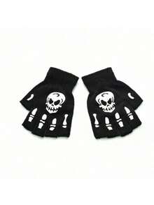 1 Pair Women's Sexy Gothic Party Dress Gloves, Rose Lace Design Ruffle Trim Bridal Gloves, Elegant Halloween Accessory Winter Gloves - Multicolor - View 6