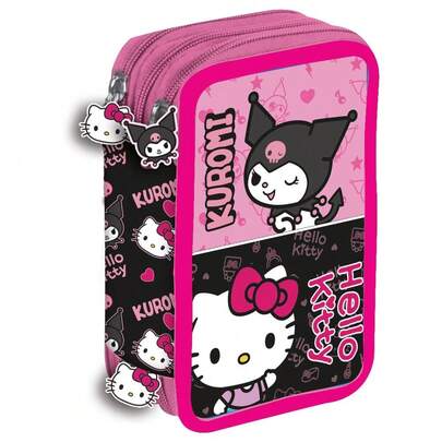 Safta Kuromi & Hello Kitty T Le Pencil Case, School Organizer With 3 Compartments And Zippers, 20x13.5x6.5 Cm, Children's, Back To School