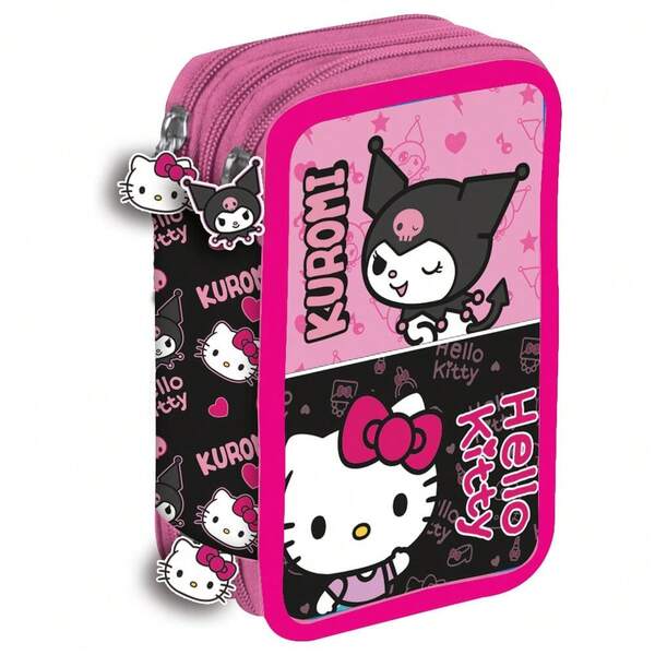 Hello Kitty Safta &  T Le Pencil Case, School Organizer With 3 Compartments And Zippers, 20x13.5x6.5 Cm, Children's, Back To School