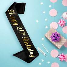 2件組女性生日披帶與皇冠，Happy 16th 18th 21th 30th 40th 50th 60th 70th 80th 生日緞帶，精美女性生日禮物，金色生日派對裝飾用品 - 金色 - 查看 12