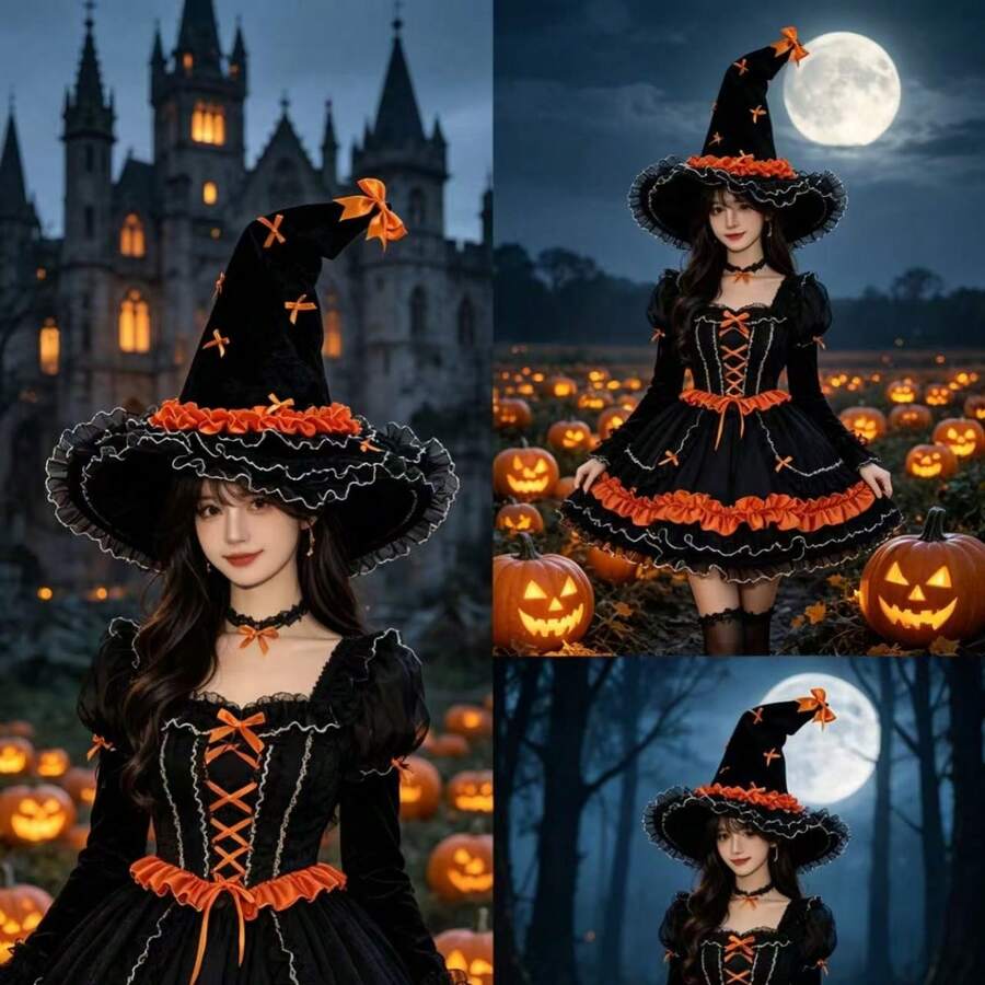 1pc DIY Halloween Lace Witch Party Cosplay New Lolita Magic Hat For Women, Party/Party Decoration, Suitable For Outdoor/Indoor Use