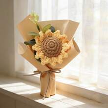 Handmade Crocheted Sunflower Mini Bouquet, Yarn Knitted Long-Lasting Without Wilting, Exquisite Kraft Paper Packaging, Suitable As Party Favor, Desk Decor, Gift Or Personal Use With Full Atmosphere - Multicolor - View 4
