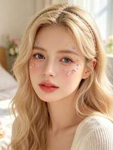 2Pcs Of Randomly Arranged Gemstone Stickers With Colors Including Stars, Hearts, Moons, And Multicolored Beads, Suitable For Various Gatherings, Parties, And Girls' Travel Clothes, Waterproof And Durable, Can Be DIY - Multicolor - View 7