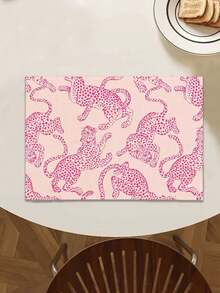 1pc Vintage Pink Line Drawing Leopard Pattern Printed Linen Table Runner, Placemat, Suitable For Holiday, Party, Birthday, Dinner, Kitchen Dining Table Decoration, Shoe Cabinet Storage Cabinet Cover, All Season Room Decor, Home Textile Decoration Table Runner, Placemat - Multicolor - View 6