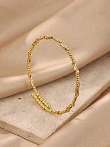 Exquisite Stackable Gold-Plated Bamboo & Ball Shape Bracelets With White Zirconia Inlay, 18K Gold Plated Fade-Resistant Adjustable Bangle, Suitable For Women, Mom, Best Friend And Girlfriend, Wedding, Vacation Charm Jewelry, Party, Daily Wear Accessory, Birthday Anniversary Gift - Various - View 2
