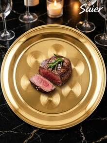 6pcs/3pcs/1pc Gold Round Patterned Stainless Steel Dinner Plate Set, 25cm/9.8in Size, Multi-Piece Combination, Luxury Holiday Banquet Atmosphere, Suitable For Daily Restaurant Kitchen Food Display, Restaurant Gathering, Outdoor Dining, Party, Kitchen Utensils, Easy Storage, Ramadan, Wedding, National Day, White Day - Multicolor - View 5