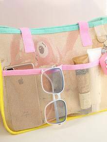 Bolso de mano minimalista de malla para mujer de verano, bolsa de almacenamiento multifuncional para viajes, bolsa de aseo portátil, bolsa de playa, bolsa de compras de gran capacidad para supermercado, para almacenamiento de cosméticos y artículos de tocador, mejor regalo para pareja y mamá, esencial para viajes al aire libre, imprescindible para compras - Multicolor - Ver 4
