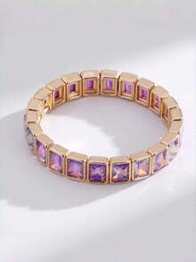 1pc Dopamine Colorful Square Rhinestone Bracelet, Valentine's Day, Sweet Punk Style For Girls - Multicolor - View 7
