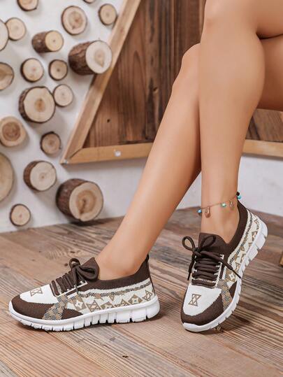 Spring/Summer New Breathable Colorblock Mesh Lightweight Lace-Up Low Vamp Women's Shoes