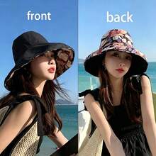 1pc New Reversible Wide Brim Bucket Hat For Women, Summer Sun Protection Face Covering Sun Hat - Multicolor - View 4