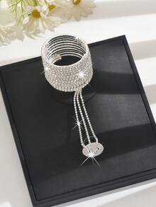 1pc Multi-Layer Crystal Adjustable Ring Bracelet Integrated Chain, Butterfly Shaped Rhinestone Hand Chain, Silver Color Women's Jewelry, Suitable For Bride Party/Ball/Beach Vacation - Multicolor - View 7