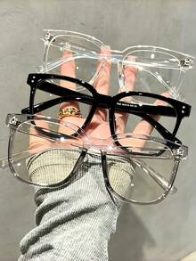 3pcs/2pcs/1pc Black Solid Plastic Square Frame Decorative Glasses, Y2K Style, Designed For Women, Suitable For Office, Date, Home Outings And Daily Outdoor Leisure - Clear - View 2