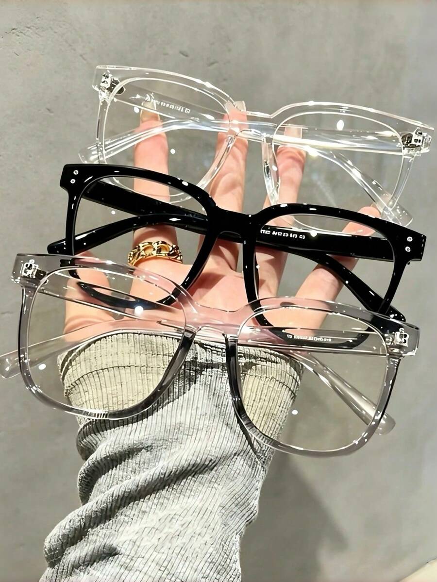 3pcs/2pcs/1pc Black Solid Plastic Square Frame Decorative Glasses, Y2K Style, Designed For Women, Suitable For Office, Date, Home Outings And Daily Outdoor Leisure