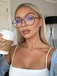 1PC Women's Metal Plus Size Aviator Vintage Double Bridge Multi-Color Fashion, Y2K Personalized Street Daily Commute Casual Decorative Plano Glasses, Computer Glasses, Suitable For Reading, Work, Back To School, Street Photography, Computer Use, Etc. - Black - View 6