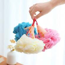 1pc Conical Embroidered Bath Sponge, Soft Mesh With Hanging Rope, Rich & Fast Lathering, Bathroom Shower Body Cleansing Bath Flower - Multicolor - View 8