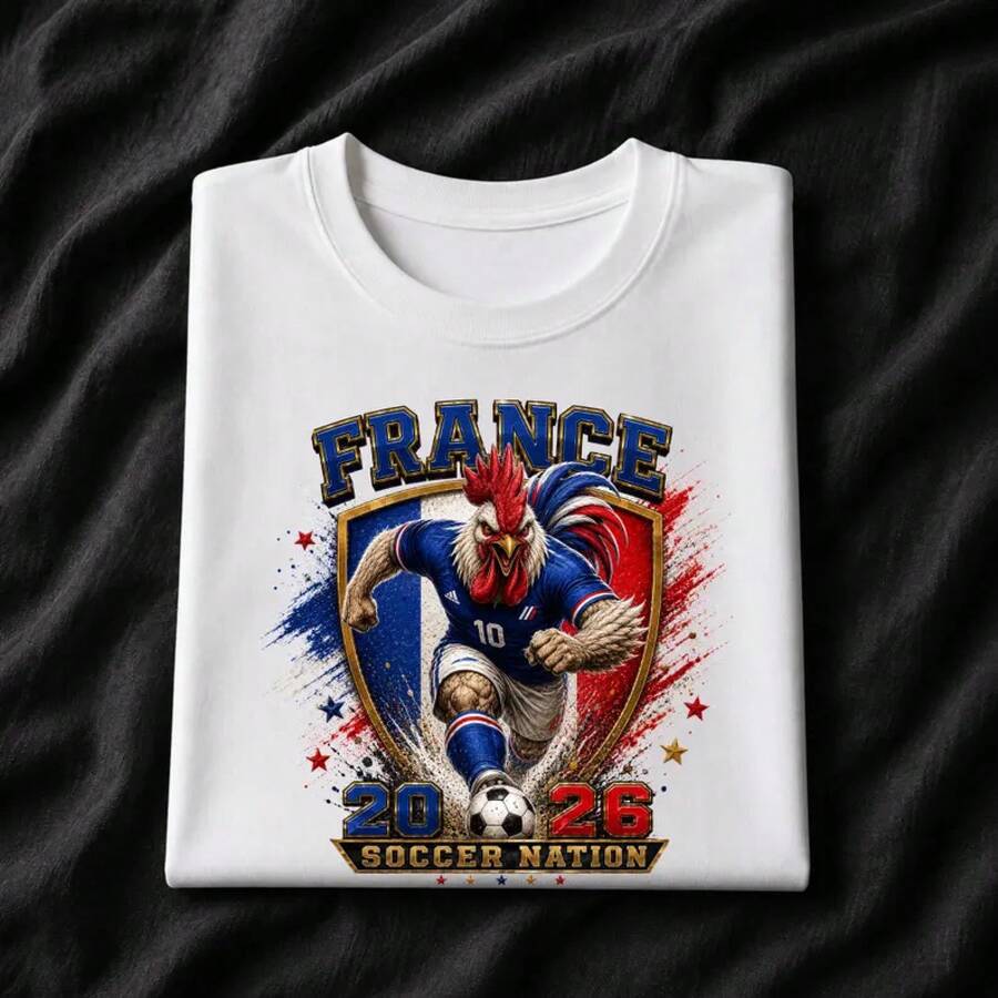 Camiseta de Fútbol de Francia 2026, Camiseta de Aficionado del Fútbol Francés con Diseño del Gallo, Camiseta con Gráficos de la Selección de Fútbol, Camiseta para el Día del Partido de Franc - Blanco - Ver 1