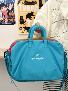 Dopamine Color Block Large Capacity Travel Bag, Lightweight Nylon Weekend Tote Bag With Detachable Shoulder Strap, Multi-Pocket Gym Overnight Travel Bag - Multicolor - View 14