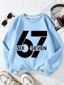 Set Tween Boy Whimsical Funny Number "67" Character Pattern Print Pattern Crew Neck Sweatshirt+Trousers New Autumn/Winter Comfortable Boys' Set - Multicolor - View 4