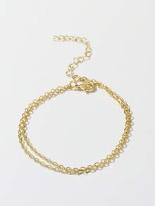 1pc Fashion Stainless Steel Finger Chain Bracelet, Minimalist Versatile Rice Bead Finger Chain, Simple Hand Back Ring Jewelry (Random Number Of Round Beads), Aesthetic - Gold - View 3