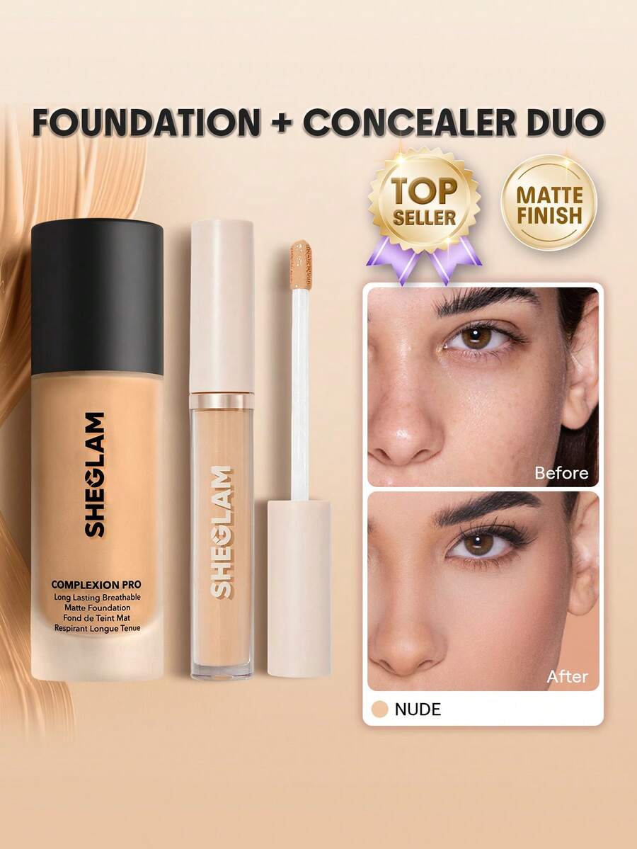 SHEGLAM [2件組] Complexion Pro 霧面粉底液與遮瑕膏套組 - 裸色 - 查看 1