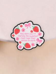 Cute Strawberry Bow Floral Enamel Brooch Funny Sassy Quote Metal Pin For Backpack Jacket - Pink - View 2