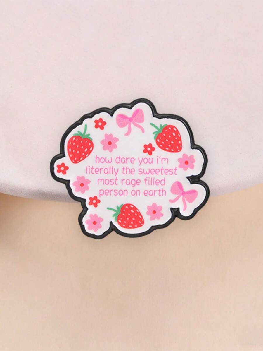 Cute Strawberry Bow Floral Enamel Brooch Funny Sassy Quote Metal Pin For Backpack Jacket