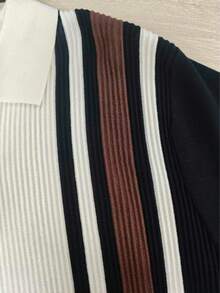 New Men's Color-Block Premium Striped Polo Collar Long Sleeve Top - Black - View 11