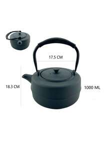 A Japanese-Style Cast Iron Teapot, Suitable For Brewing Tea Over A Fireplace, Perfect For Home Use As A Tea Set. It Features An Open Flame And A Handle, And Comes In Various Textured Designs. Sizes Range From 780-1200ml. - Striped Black Iron Kettle (1000ml) - View 7