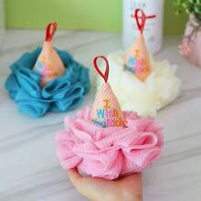 1pc Conical Embroidered Bath Sponge, Soft Mesh With Hanging Rope, Rich & Fast Lathering, Bathroom Shower Body Cleansing Bath Flower - Multicolor - View 3