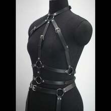 Women's Black Faux Leather Full Body Cage Harness With O Ring Details, One Size, Perfect For Bodysuits And Rave And Festival Outfit - Black - View 7