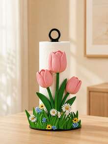 2d Tulip Shaped Kitchen Towel Rack - 1pc Beautiful Tulip Design Kitchen Towel Holder, Elegant Desktop Tissue Paper Dispenser For Storage. Towel Or Fabric Organizer Not Included. Interesting Gift. - Multicolor - View 4