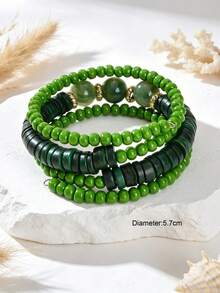1 buah Gelang Manik-Manik Hijau Berlapis yang Dapat Diatur, Aksesori Perhiasan Liburan Pantai Musim Panas Gaya Boho Chic untuk Wanita dan Sahabat Terbaik - Hijau - View 4