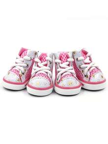 4pcs/Set Casual Sports Style Multicolor High-Top Canvas Shoes, Mesh Upper With Heart Print Design, Breathable & Anti-Slip, Lightweight Paw Protection, Suitable For Small Dogs Daily Walks And Outdoor Hot Weather - Multicolor - View 13