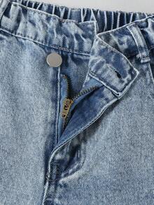 Celana Jeans Remaja Perempuan Gaya Y2K dengan Motif Salju yang Dicuci dan Longgar, Model Lurus, Kancing Asimetris, Nyaman dan Serbaguna untuk Musim Gugur dan Musim Dingin - Light Wash - View 6