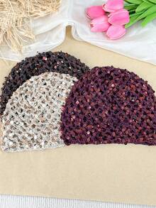 1 buah Topi Rajut Crochet Wanita Tipis Berongga dengan Hiasan Payet untuk Musim Semi/Panas, Cocok untuk Pemakaian Sehari-hari di Luar Ruangan pada Musim Semi/Panas/Gugur, Warna Payet Acak - Payet berbentuk berlian besar - View 8
