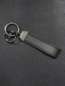 1pc Matte Gun Black Metal Business Leather Key Strap, Wear-Resistant PU Leather Car Key Pendant, Detachable Multi-Ring Key Chain - A - View 4