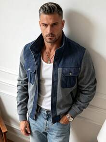 Men's Autumn/Winter Casual Zip-Up Long Sleeve Utility Jacket - Grey - View 2