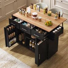 Large Dining Trolley/Sideboard, Black Body + Solid Wood Grain Worktop - 黑色 - 查看 4