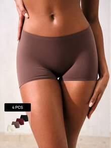 4pcs/Set Solid Color Gothic Style High Waist Comfortable Women Sports Boyshorts - Multicolor - View 1